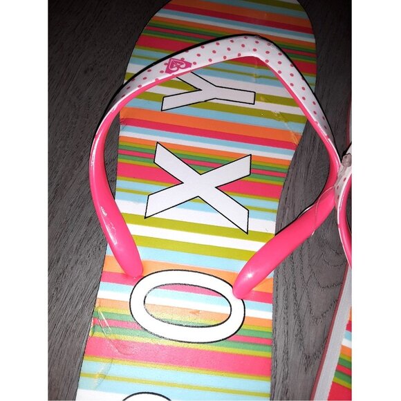 Roxy Colorful Neon Striped Polka Dot Flip Flops Sandals Women's Size 9 - Picture 2 of 5